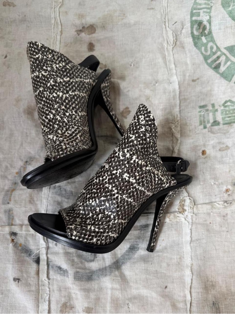 Balenciaga snakeskin print leather slingback heels